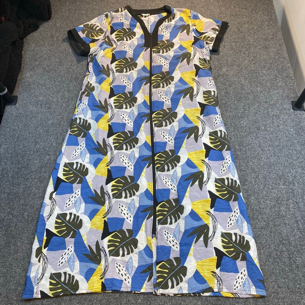 Ekouaer Womens Medium Full Zip House Maxi Dress Duster Swim Cover Up Floral Blue